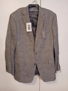 Michael Kors Plaid Suit Jacket Mens 44L 44 Modern Fit Linnen Plaid White Grey - Picture 1 of 11