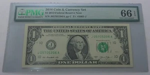2014 PMG COIN & CURRENCY SET $1 2013 FEDERAL RESERVE NOTE 66 GEM UNCIRCULATED - Picture 1 of 3