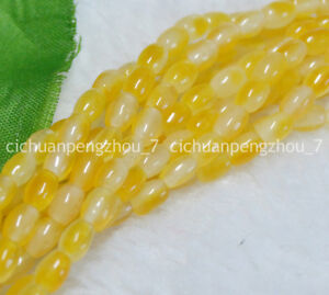 Natural 4x6mm Yellow Chalcedony Gemstone Rice-shaped Loose Beads 15''