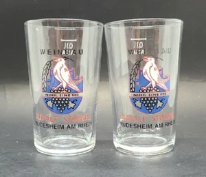 2 X Vintage viticulture Adolf STORZEL Rudesheim am Rhein 0.1l Shot Glasses - Picture 1 of 4
