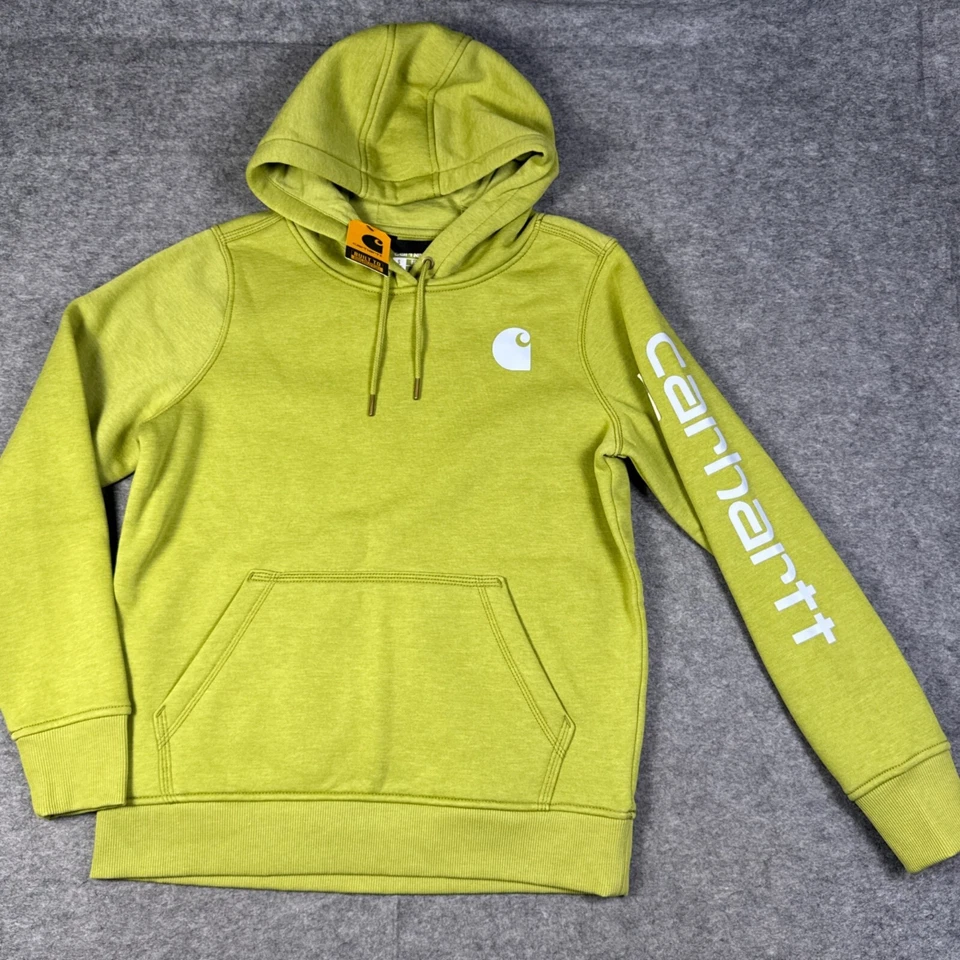 Carhartt Hoodie Womens Small Olive Relaxed Fit Midweight Spellout (4-6) Workwear