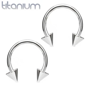 2 pc Titanium Spikes Horseshoe Nose Helix Lip Nipple Septum Tongue Ring 14G - Picture 1 of 3