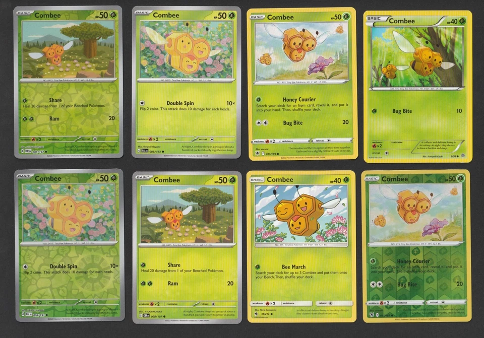 Combee Pokemon Card Collection Set of 8 English Cards Reverse Holo Cute Grass - Image 1 of 1