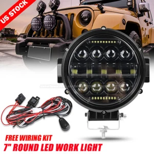7" Round LED Pods Driving Light Bar DRL Work Light Flood Spot SUV Offroad+Wiring - Picture 1 of 12