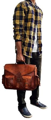 Men’s Genuine Brown Leather Vintage Messenger Shoulder Laptop Briefcase  Bag - Image 1 of 4