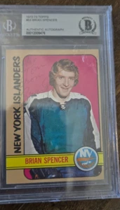 1972-73 TOPPS SIGNED CARD BRIAN SPENCER ISLANDERS MAPLE LEAFS SABRES 53 BECKETT - Picture 1 of 1