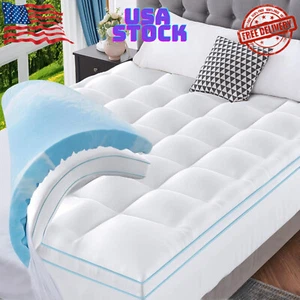 Memory Foam Mattress Topper Queen Size, 4 Inch Dual Layer Mattress Pad - Picture 1 of 6