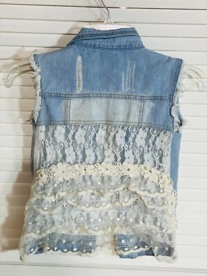 Girls Denim Blue Jean Vest Size 6 Lace Back Distressed M.L. Kids - Image 1 of 4