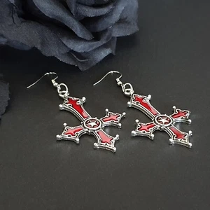 Gothik Ohrringe Petruskreuz umgedrehtes Kreuz - Bild 1 von 2