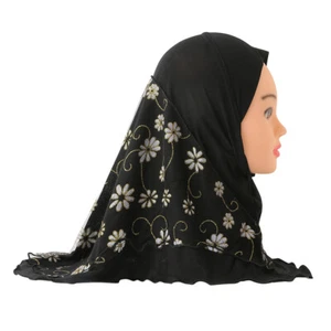Kids Girls Muslim Hijab Flower Turban Hat Shawl Islamic One Piece Headscarf 2-6Y - Picture 1 of 25
