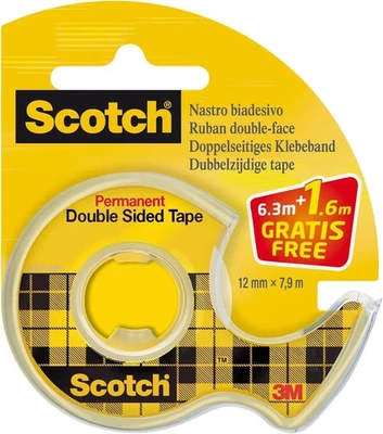 Scotch Double-Sided Tape, 1 Roll on Handheld Dispenser + 25% Extra FREE, 12 mm x