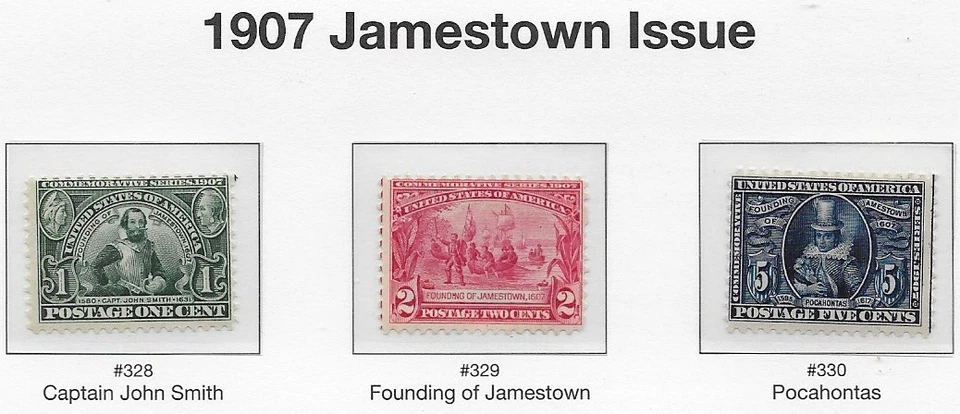 US.#328-330, Jamestown Issues of 1907, All are MOG, 328 & 330 are NH, 329 is VLH - Image 1 of 1