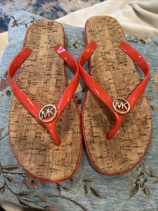 Michael Kors Women's Jet Set Jelly Cork Thong Flip Flops MK sz10 Orange - Picture 1 of 14