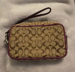 Coach Handgelenktasche hellbraun lila Reißverschluss Vintage unbenutzt klein - Bild 1 von 9