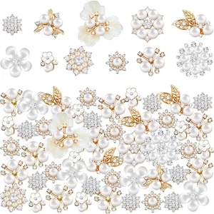 60 Pieces Rhinestone Buttons,Faux Pearl Embellishments Buttons,Flat Back Flower - Picture 1 of 7