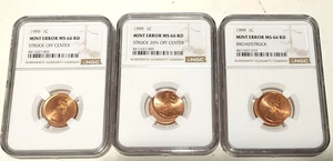 (3) 1999 ERROR NGC MS66RD  Struck  Off Center Lincoln Cent Coins - Picture 1 of 6