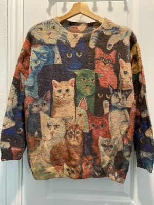 Suéter Para Mujer Plus Lana Algodón Suave Acogedor Lindo Gato Multicolor Estampado Gráfico S Foto 1 de 4