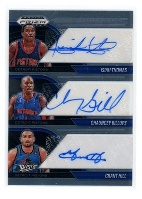 Pistones negros Prizm 2024-25 triple automático Isiah Thomas Grant Hill Chauncey Billups Foto 1 de 2