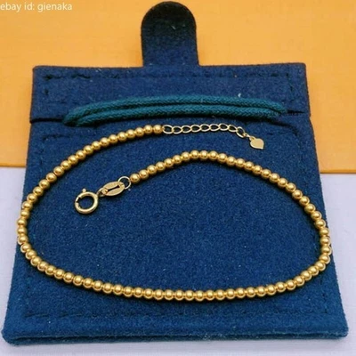 Solid 18K Yellow Gold Pure Au750 Beads Chain Bracelet Women Bangle 6.3+0.8inch - Изображение 1 из 4