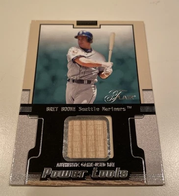 Tarjeta de murciélago usada Flair Bret Boone 2002 juego. Herramientas eléctricas Foto 1 de 2