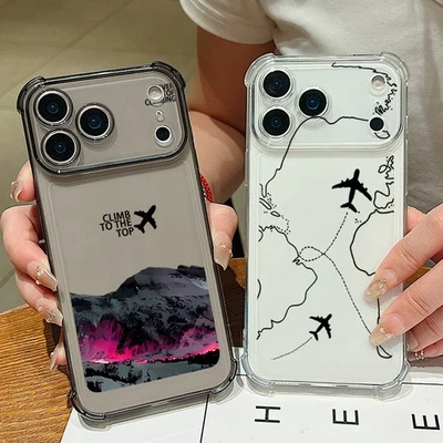 For iPhone 17 16 Pro Max 15 14 13 12 Airplane Snow Mountain Clear TPU Case Cover - Image 1 of 4