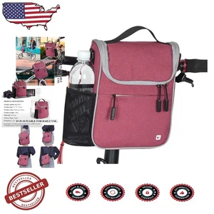 Durable Rose Bike Handlebar Bag, Waterproof Nylon Multipurpose Shoulder Pack - Picture 1 of 10