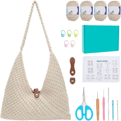ACRNIGHEET Crochet Beach Bag Crochet Kit for Beginners Tote Bag Knitting Kit wit