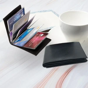 Leather Credit Card Holder Pocket Wallet Business Men's Slim ID Case Purse - Picture 1 of 15
