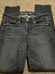 American Eagle Outfitters Skinny Jeans Womens 6 Dark Blue Cotton Super Stretch - Picture 1 of 4