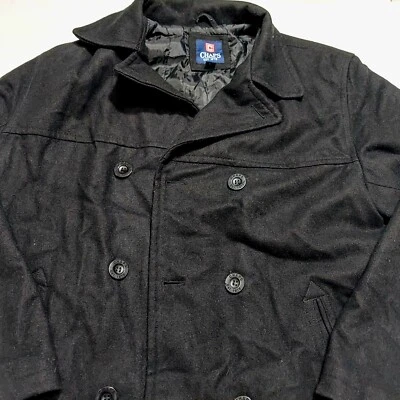 CHAPS RALPH LAUREN Peacoat Jacket Mens Large Black Wool Double Breasted Coat - Image 1 of 4