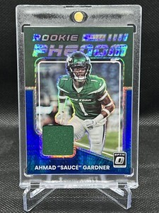 2022 Donruss Optic Ahmad "Sauce" Gardner Rookie Phenom Patch Blue Prizm Jets