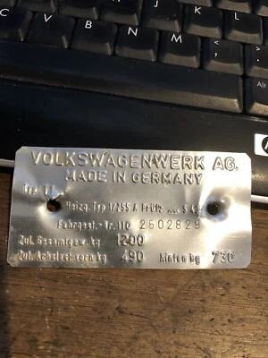 Volkswagen Tipo 11 1970 sedán Beetle VIN placa de identificación con nombre original Alemania artículo #6 Foto 1 de 2