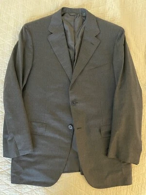 DONNA KARAN 意大利制造微妙条纹羊毛西装夹克炭灰色 43 R 1995 美元 — 第 1/4 张图片