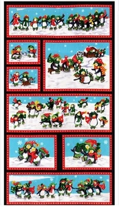Penguin Pals Christmas Panel by Sara Khammash for Moda Fabrics Fabric 23" X 44" - Picture 1 of 1