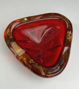 Vintage Red Yellow Murano Heavy Cigar Ashtray Art Glass Dish Italy ❤️ - Picture 1 of 13