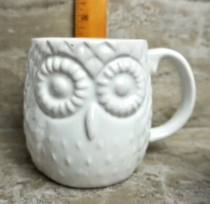 Home Essentials Owl Coffee Mug White Embossed Tea Cup 3D Snow Large Bird - Picture 1 of 6