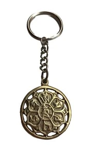 NEW Solid Brass Lotus Flower Keyring Keychain Symbol Peace Yoga Hindu Nepalese - Picture 1 of 2