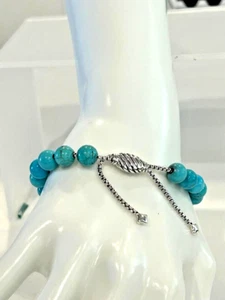 D. YURMAN SPIRITUAL BEAD 8mm TOURQUOSE-w-WAVE BEAD D.Y.925 ADJ. CLASP-LKN-hox1 - Picture 1 of 4