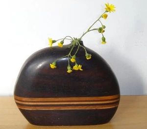 RARE JAPANESE MODERN ART HAND CRAFTED WOOD WOODEN VASE SIGNED  - Picture 1 of 12