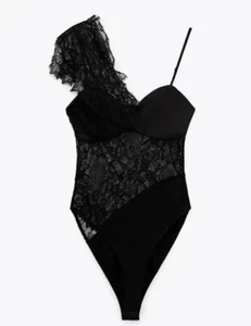 Zara Black Lace detail Bodysuit - Sm - Picture 1 of 4