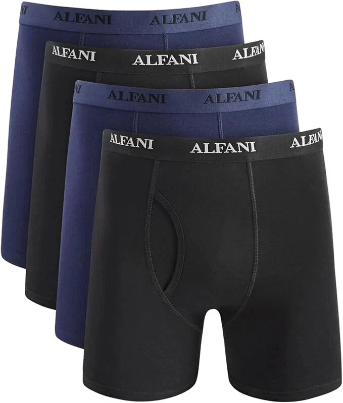Alfani Underwear Men's Blue Black Cotton Logo Boxer Briefs 4-Pack Size S