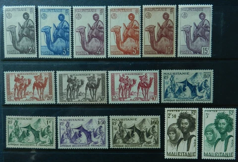 Mauritania 1938/40 15 stamps SG 77/106 range Mint hinged cat £16 Cover