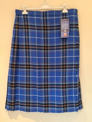Saia xadrez kilt James Pringle azul tartan pura lã nova tamanho 22 - Imagem 1 de 4