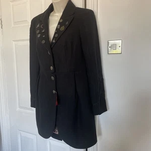BNWT Joe Browns Coat Jacket Black ButtonBadges Trench Size 10 UK steampunk goth - Picture 1 of 13