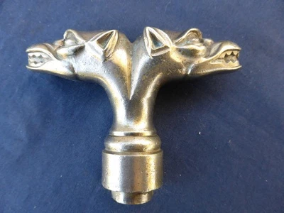 Poignée laiton massif décor 2 tête chien animalier ancienne porte Carré de 6 - Photo 1/4