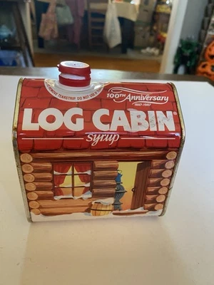 Vintage Syrup Tin Red Log Cabin 100th Anniversary Tin 1987 24floz - Image 1 of 4