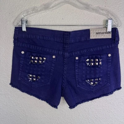 Pantalones Cortos Affliction Mujer Talla 30 Vikki Tachonados Corte Y2K Punk Grunge NUEVO Foto 1 de 4