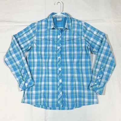 Columbia Mujer Grande Bloqueador de Insectos Camisa Abotonada A Cuadros L/S Ventilación Navegación Azul Foto 1 de 4