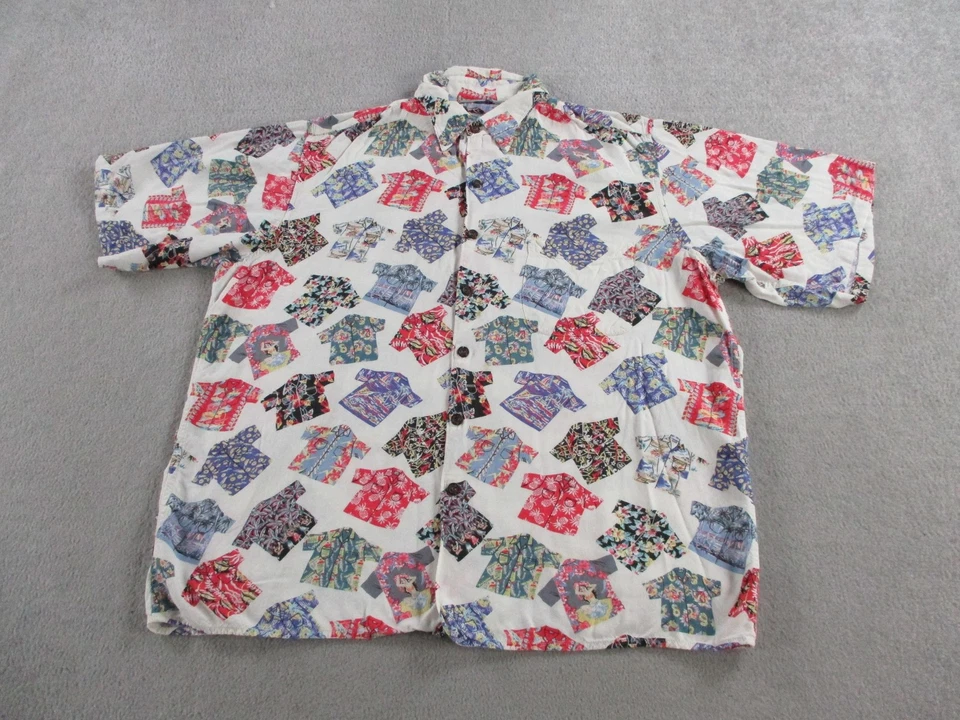 VINTAGE Reyn Spooner Shirt Mens Medium White Rayon Hawaiian Aloha Print Made USA - Image 1 of 4