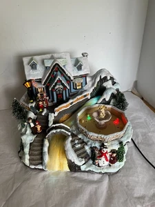 Winter FIBER OPTIC Christmas Village Snowy Waterfall Fountain - MUSICAL works - Picture 1 of 5